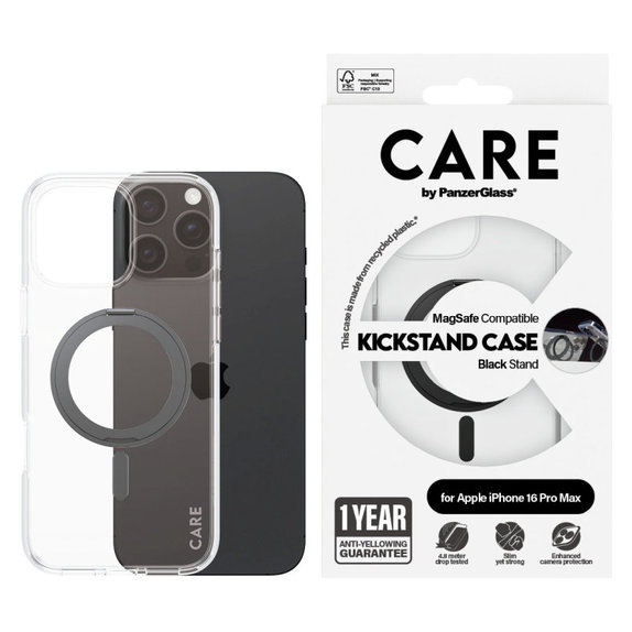 Kickstand Case with MagSafe for iPhone 16 Pro Max, Black, CARE
