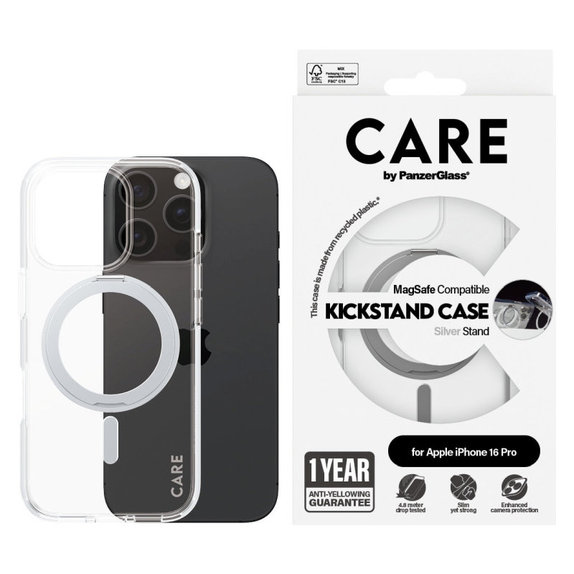 Kickstand Case with MagSafe for iPhone 16 Pro, Silver, CARE
