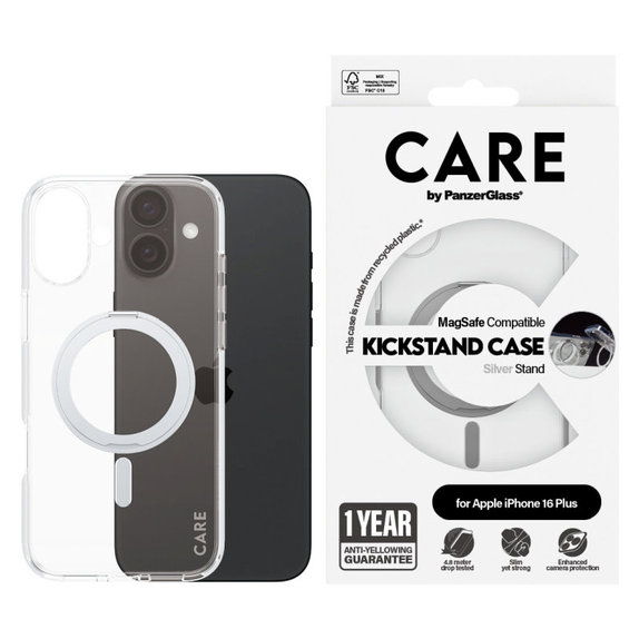Kickstand Case with MagSafe for iPhone 16 Plus, Silver, CARE