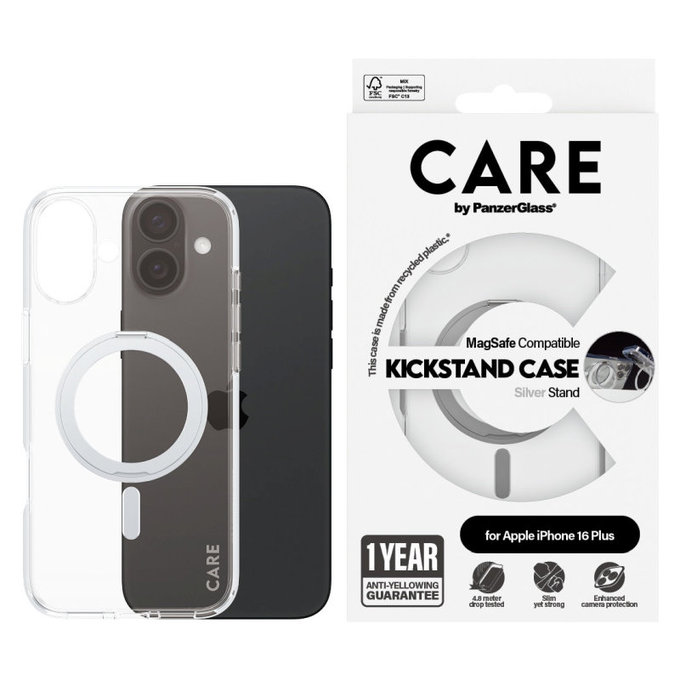 Kickstand Case with MagSafe for iPhone 16 Plus, Silver, CARE