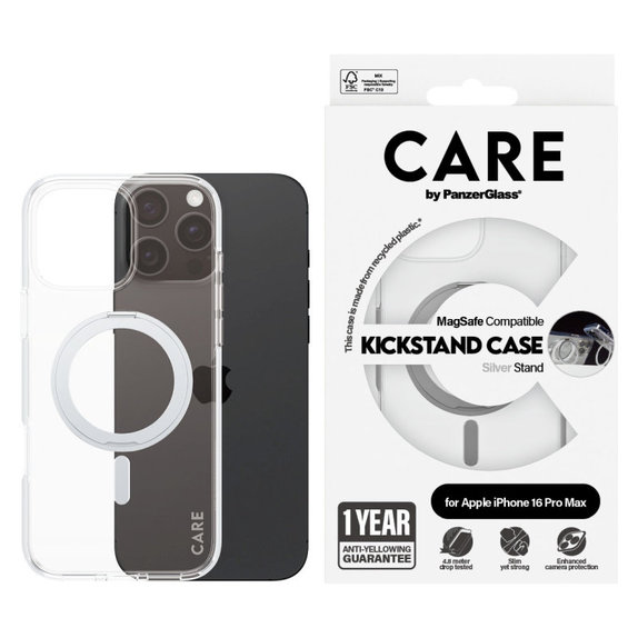 Kickstand Case with MagSafe for iPhone 16 Pro Max, Silver, CARE