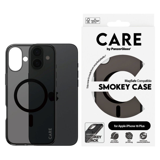 Smokey Case with MagSafe for iPhone 16 Plus, Black, CARE