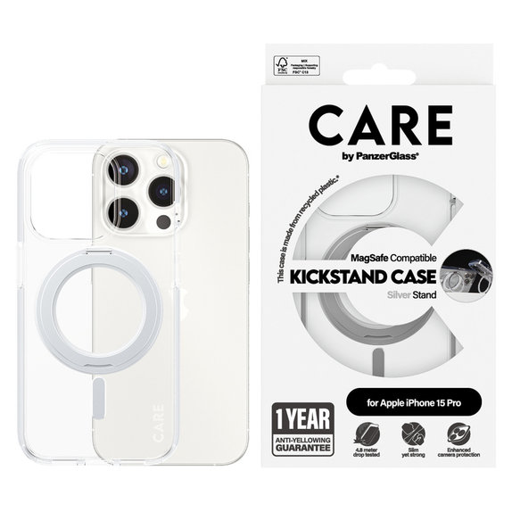 Case Kickstand with MagSAFE by PanzerGlass for iPhone 15 Pro, Silver, PanzerGlass