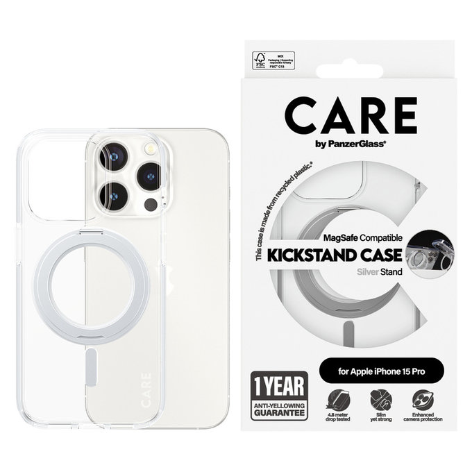 Case Kickstand with MagSAFE by PanzerGlass for iPhone 15 Pro, Silver, PanzerGlass