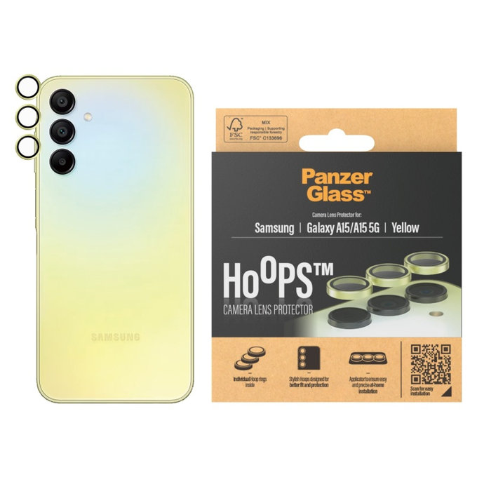 Camera Lens Protector Hoops for Samsung A15/A15 5G, Yellow, PanzerGlass