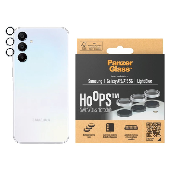 Camera Lens Protector Hoops for Samsung A15/A15 5G, Light Blue, PanzerGlass