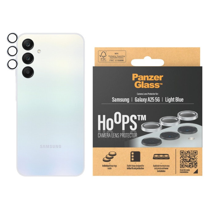 Camera Lens Protector Hoops for Samsung A25 5G, Light Blue, PanzerGlass