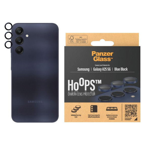 Camera Lens Protector Hoops for Samsung A25 5G, Blue/Black, PanzerGlass