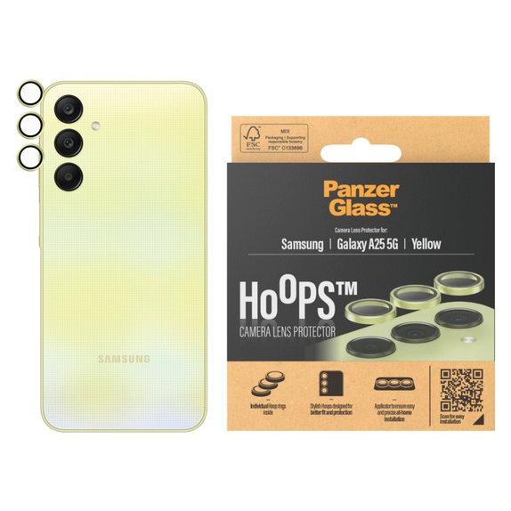 Camera Lens Protector Hoops for Samsung A25 5G, Yellow, PanzerGlass