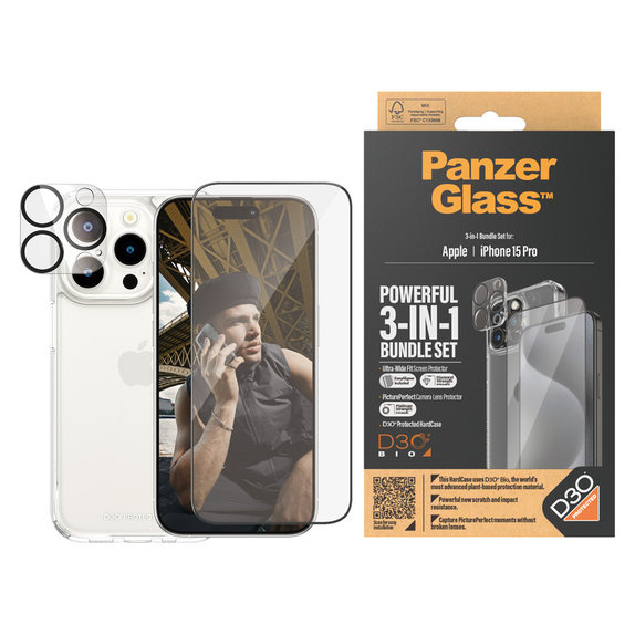 Bundle PicturePerfect + Tempered Glass UWF + Hard Case D3O for iPhone 15 Pro, PanzerGlass