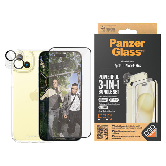 Bundle PicturePerfect + Tempered Glass UWF + Hard Case D3O for iPhone 15 Plus, PanzerGlass