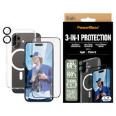 Bundle 3-in-1 Hoops + UWF Tempered Glass + Hard Case for iPhone 16, PanzerGlass