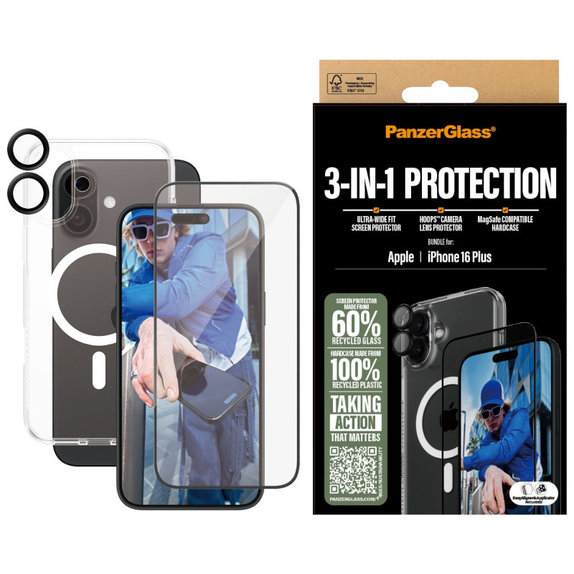Bundle Hoops + UWF Tempered Glass + Hard Case for iPhone 16 Plus, PanzerGlass