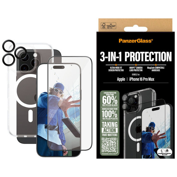 Bundle Hoops + UWF Tempered Glass + Hard Case for iPhone 16 Pro Max, PanzerGlass