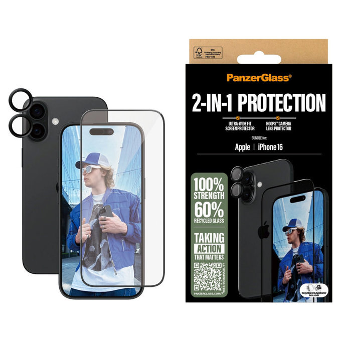 Bundle Hoops + UWF Tempered Glass for iPhone 16, PanzerGlass