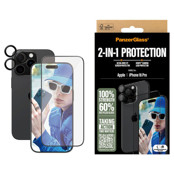 Bundle Hoops + UWF Tempered Glass for iPhone 16 Pro, PanzerGlass