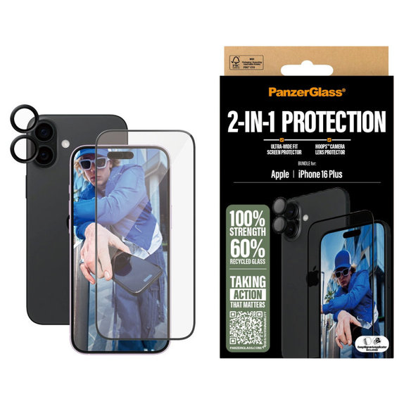 Bundle Hoops + UWF Tempered Glass for iPhone 16 Plus, PanzerGlass