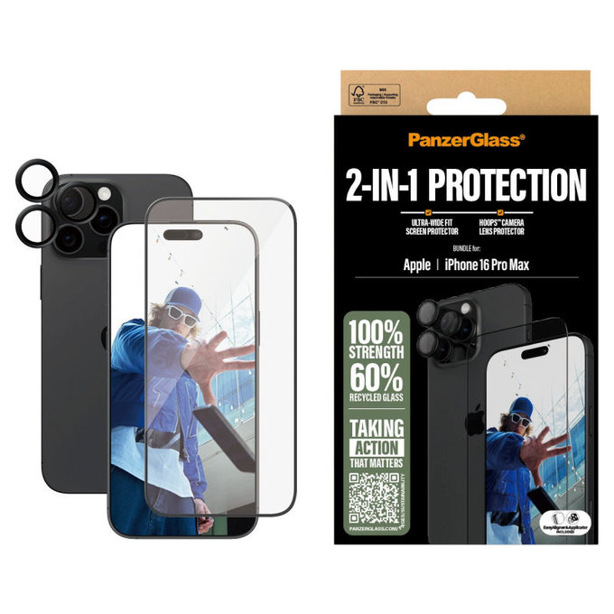 Bundle Hoops + UWF Tempered Glass for iPhone 16 Pro Max, PanzerGlass