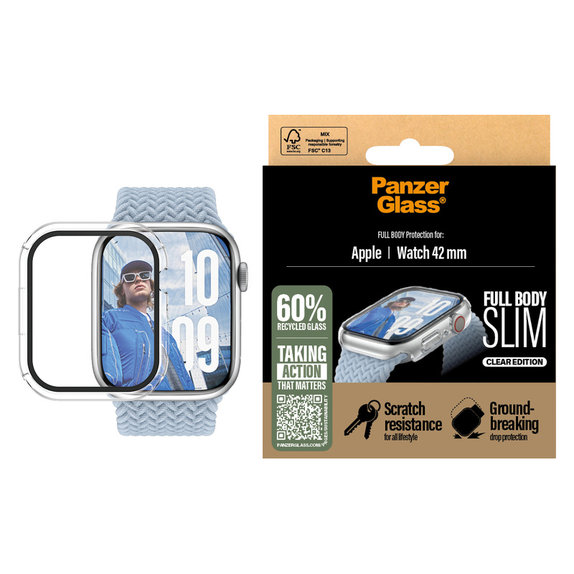 Tempered Glass Full Body Slim for Apple Watch 11/10 42 mm, Clear, PanzerGlass