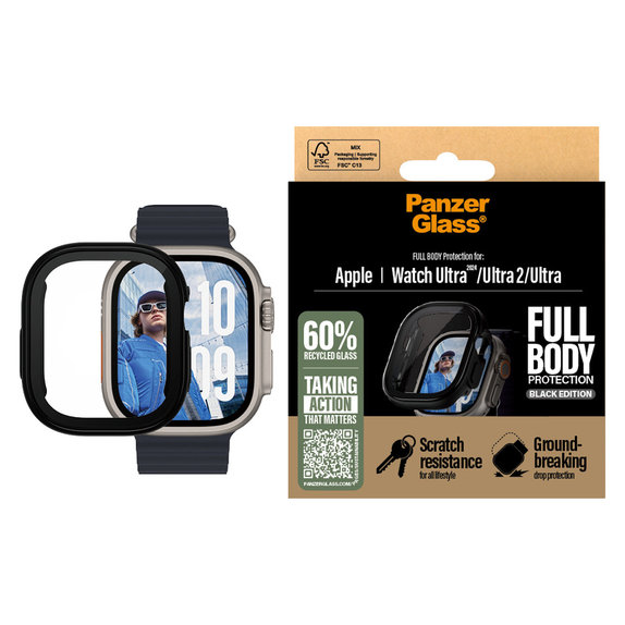 Tempered Glass Full Body for Apple Watch Ultra 2024/Ultra 2/Ultra, Black, PanzerGlass