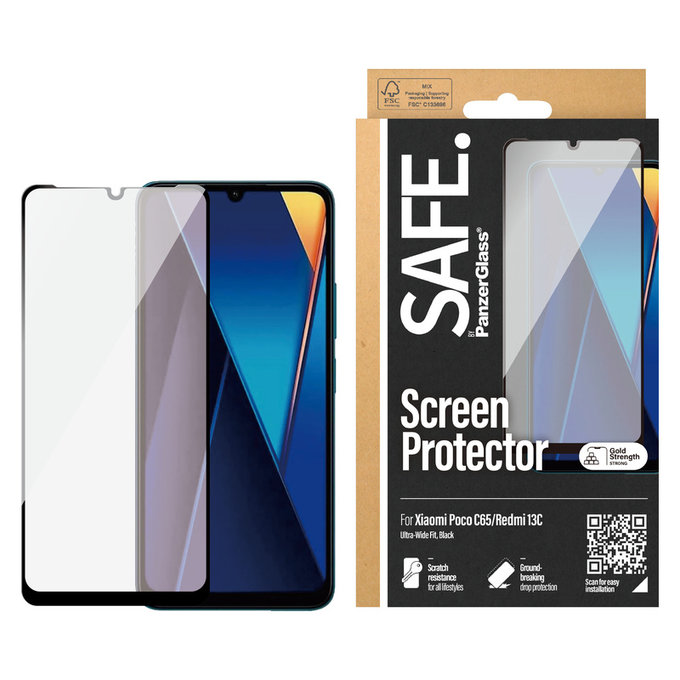 Tempered Glass UWF for Xiaomi Redmi 13C 5G, Black, SAFE by PanzerGlass