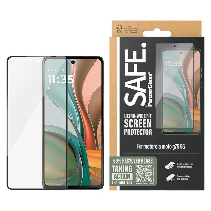 Tempered Glass UWF for Motorola Moto G75 5G, Black, SAFE by PanzerGlass