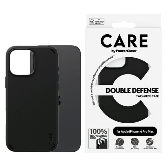 Double Defense Case for iPhone 16 Pro Max, Black, CARE