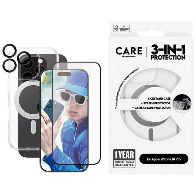 Bundle Hoops Ceramic + UWF Ceramic Tempered Glass + Kickstand Case for iPhone 16 Pro, CARE