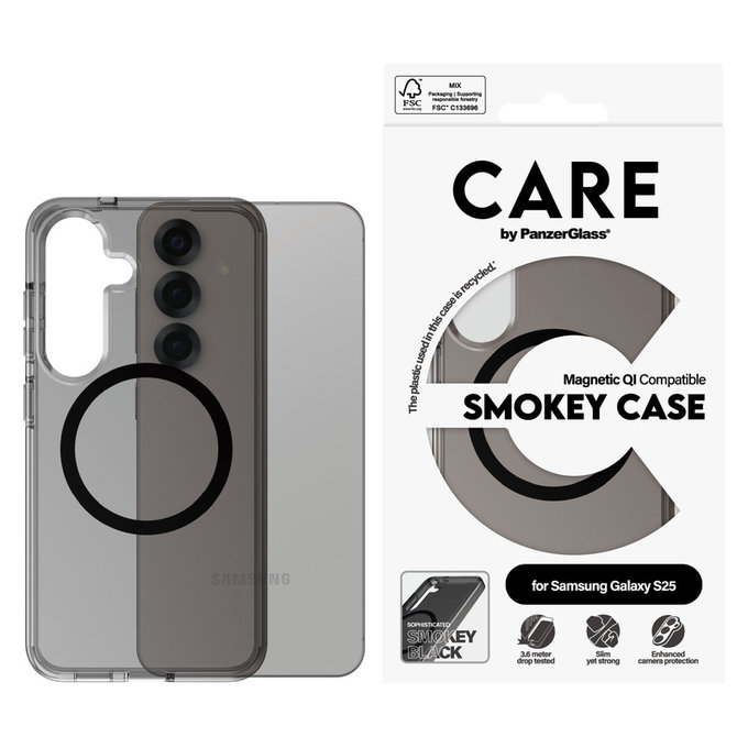 Case Smokey with Black QI for Samsung Galaxy S25, Black, PanzerGlass