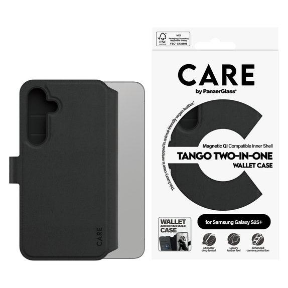 Case Wallet Tango Two-In-One with QI for Samsung Galaxy S25+, Black, PanzerGlass