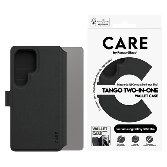 Case Wallet Tango Two-In-One with QI for Samsung Galaxy S25 Ultra, Black, PanzerGlass