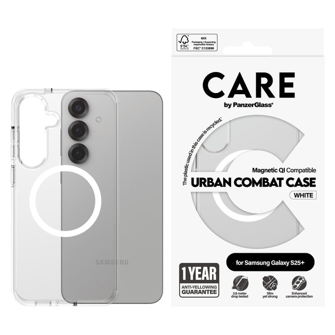 Case Urban Combat with White QI for Samsung Galaxy S25+, Transparent, PanzerGlass