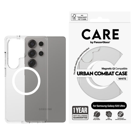 Case Urban Combat with White QI for Samsung Galaxy S25 Ultra, Transparent, PanzerGlass