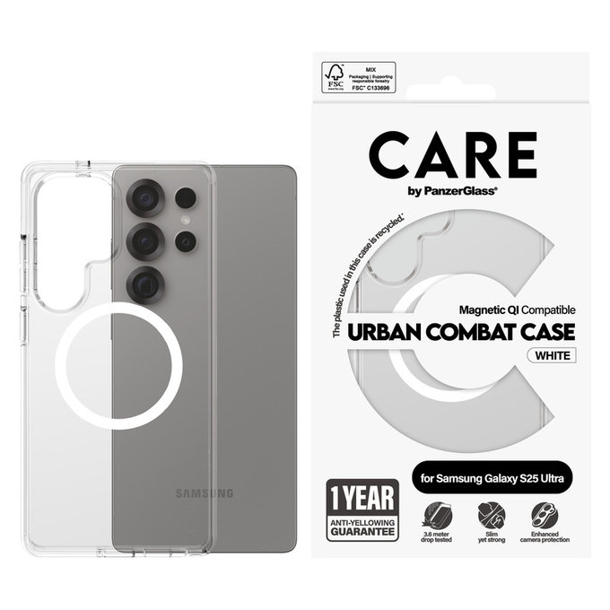 Case Urban Combat with White QI for Samsung Galaxy S25 Ultra, Transparent, PanzerGlass