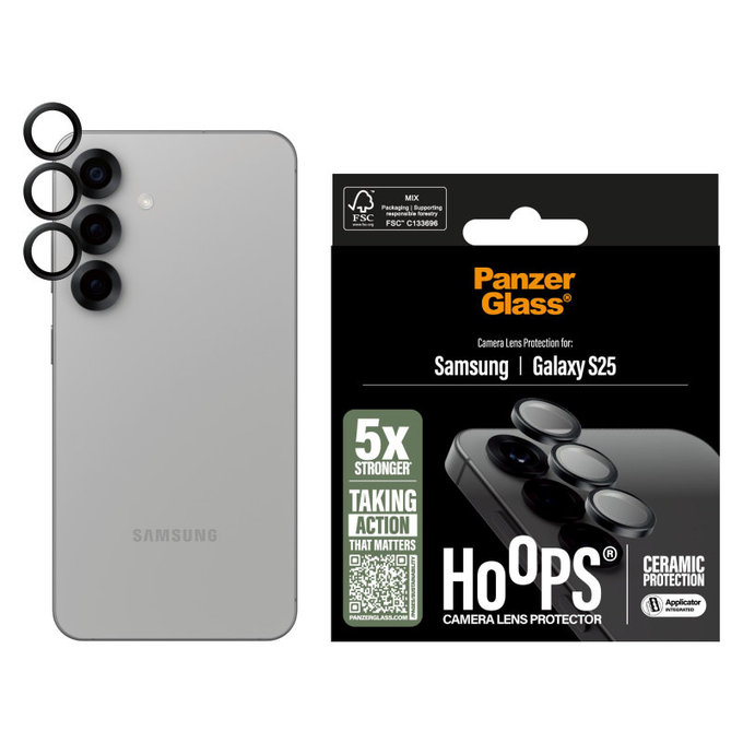 Camera Lens Protector Hoops Ceramic for Samsung S25, Black, PanzerGlass