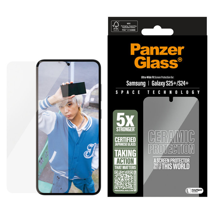 Tempered Glass UWF Ceramic with Applicator for Samsung Galaxy S25+, Clear, PanzerGlass