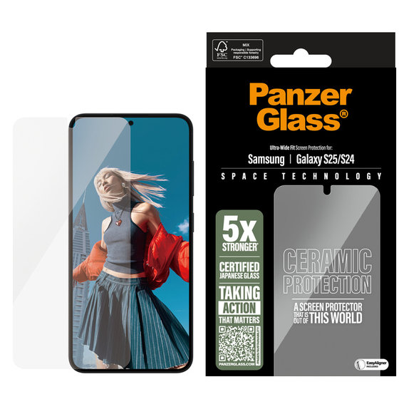 Tempered Glass UWF Ceramic with Applicator for Samsung Galaxy S25, Clear, PanzerGlass