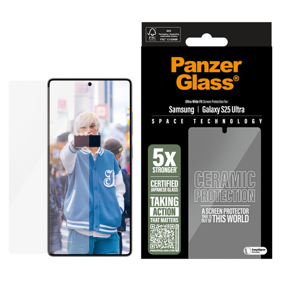 Tempered Glass UWF Ceramic with Applicator for Samsung Galaxy S25 Ultra, Clear, PanzerGlass