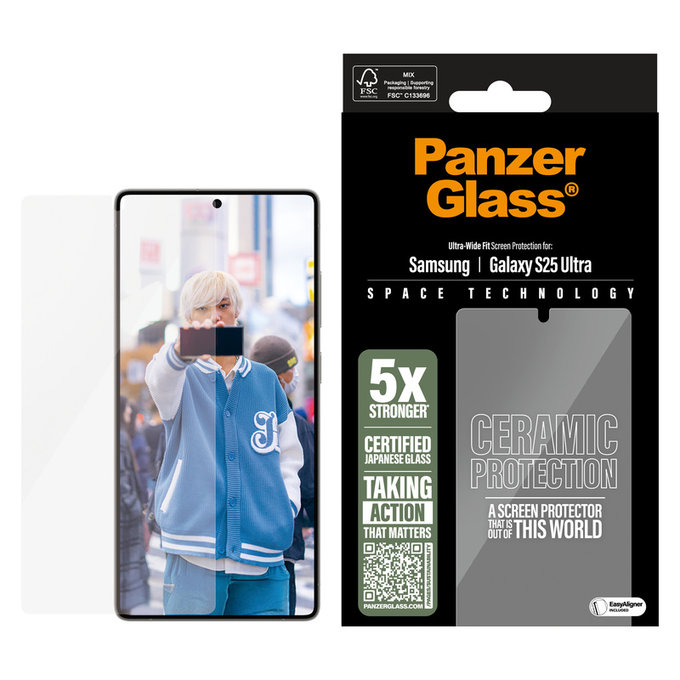 Tempered Glass UWF Ceramic with Applicator for Samsung Galaxy S25 Ultra, Clear, PanzerGlass