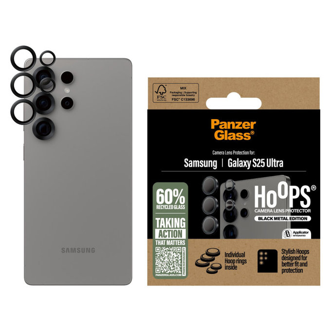 Camera Lens Protector Hoops for Samsung S25 Ultra, Black, PanzerGlass