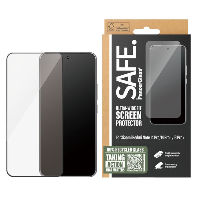 Tempered Glass UWF for Xiaomi Redmi Note 14 Pro/14 Pro+/13 Pro+, Black, SAFE by PanzerGlass
