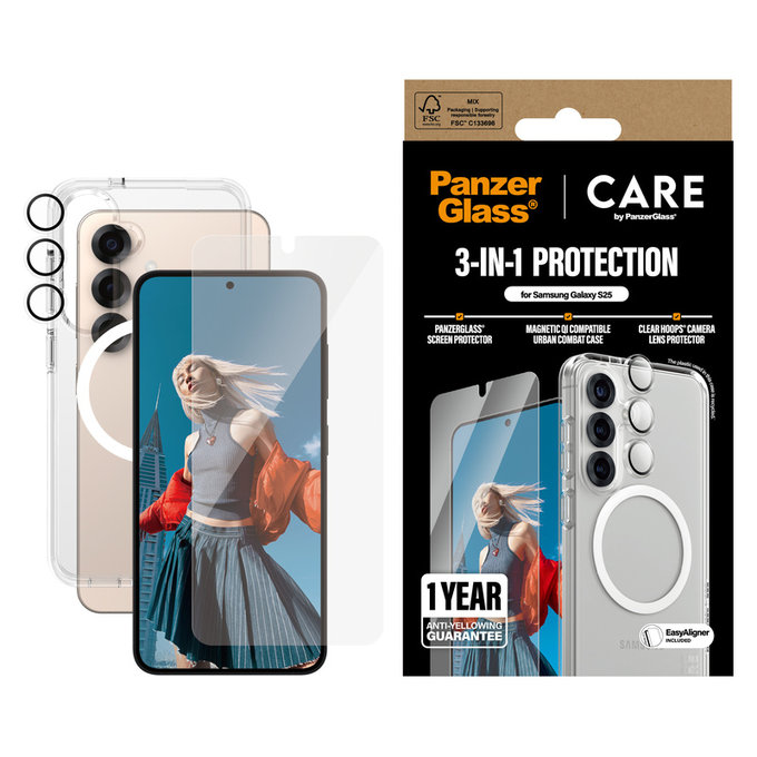 Bundle 3-in-1 for Samsung Galaxy S25, PanzerGlass