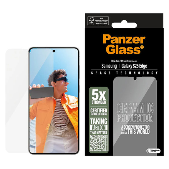 Tempered Glass UWF Ceramic with Applicator for Samsung Galaxy S25 Edge, Clear, PanzerGlass