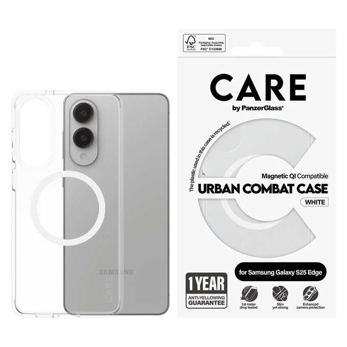 Case Urban Combat with White QI for Samsung Galaxy S25 Edge, Transparent, PanzerGlass