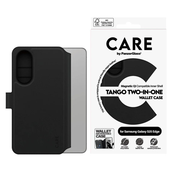 Case Wallet Tango Two-In-One with QI for Samsung Galaxy S25 Edge, Black, PanzerGlass