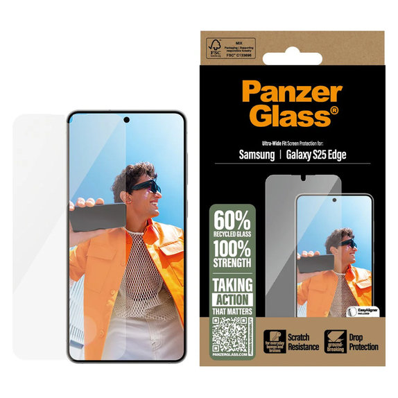 Tempered Glass UWF with Applicator for Samsung Galaxy S25 Edge, Clear, PanzerGlass