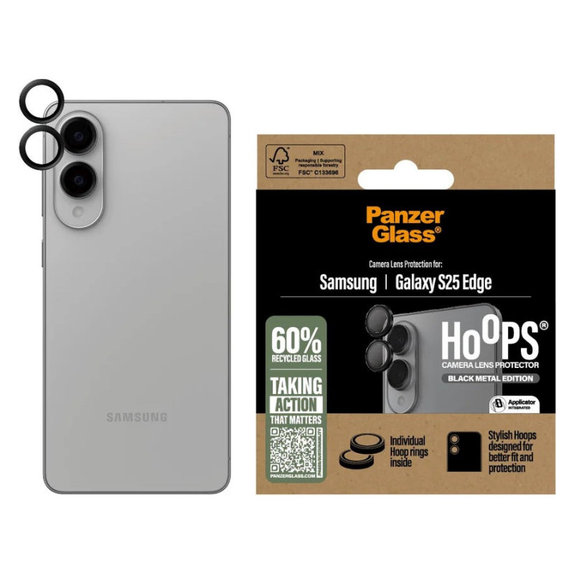 Camera Lens Protector Hoops for Samsung S25 Edge, Black, PanzerGlass