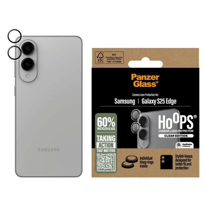 Camera Lens Protector Hoops for Samsung S25 Edge, Clear, PanzerGlass
