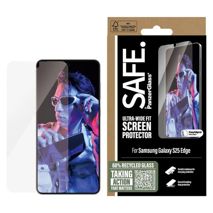 Tempered Glass UWF with Applicator for Samsung Galaxy S25 Edge, Clear, SAFE by PanzerGlass