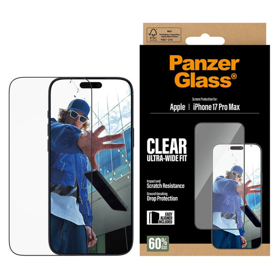 UWF Tempered Glass with Applicator for iPhone 17 Pro Max, Black, PanzerGlass